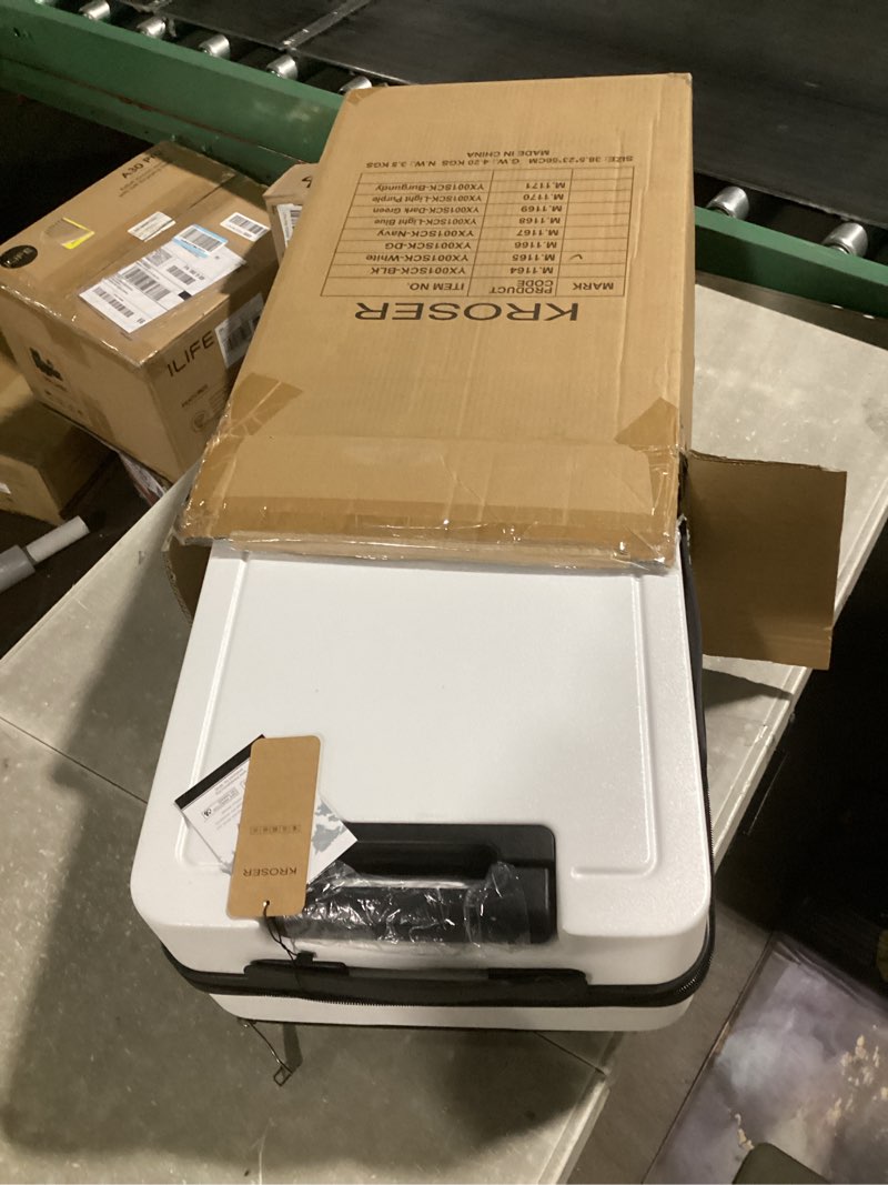 Condition photo showing New/Like New for KROSER Carry On Luggage with Spinner Wheels & Built-in TSA Lock, Expandable Top Opening Hard Shell Suitcase Large Capacity Durable Rolling Luggage with USB Port, Carry-On 20-Inch, White