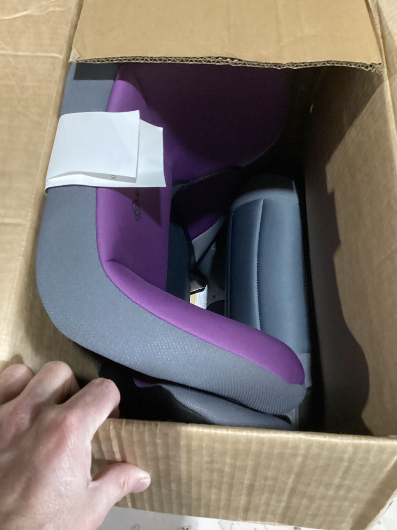 Condition photo showing New/Like New for safety 1st grow and go 2-in-1 booster car seat with comfortwings, converts high-back to backless, 19" wide, fits 3 across, lightweight, foldable, easy-clean, cup holders, 40-100 lbs, crushed grape