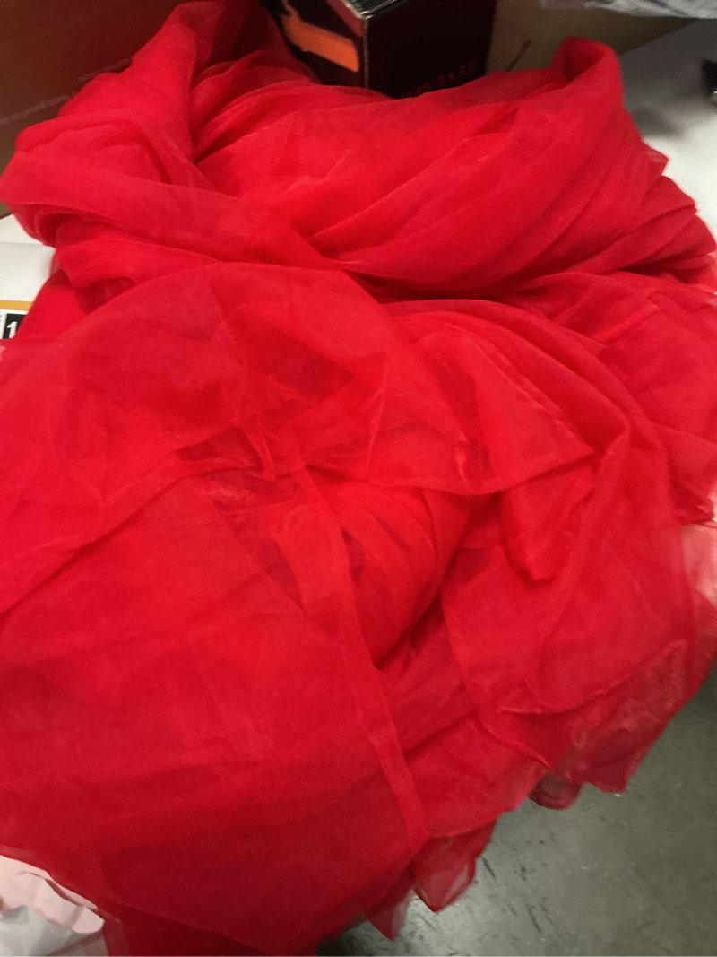 Condition photo showing Good Condition for 10x10ft red tulle backdrop curtain with lights string for parties, sheer photo backdrop curtains for valentines wedding baby shower birthday party photo shoot decorations red 10ft x 10ft(2 panels 5*10ft)