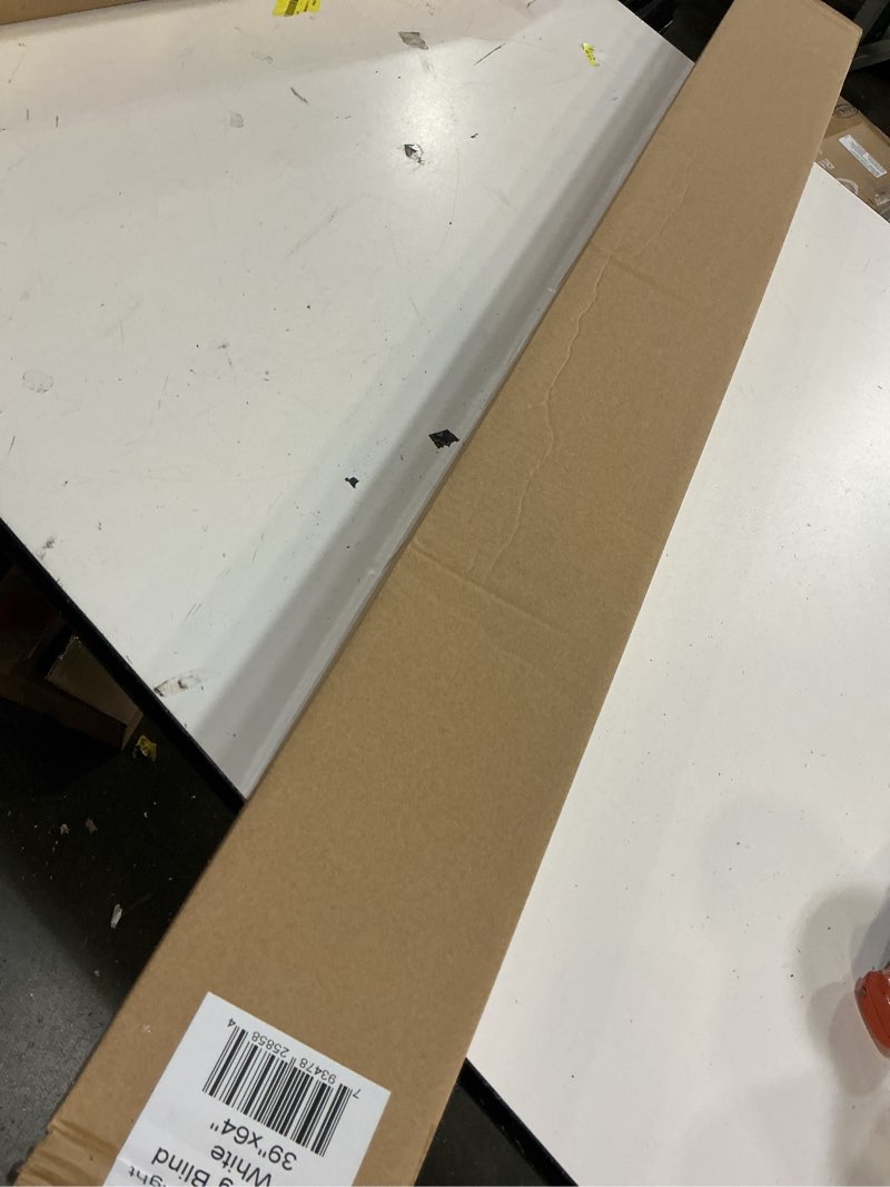 Condition photo showing New/Like New for mainstays 1  cordless vinyl light filtering blinds  1-piece  white  39  w x 64  l