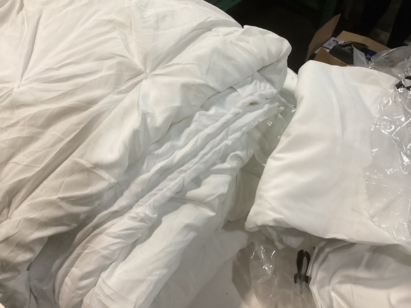 Condition photo showing Good Condition for cozylux queen comforter set white, 7 pieces pintuck bed in a bag, premium white comforter queen size, pinch pleat bedding sets with comforter, sheets, pillowcases & shams white queen