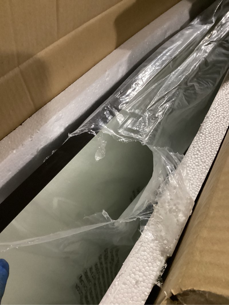 Condition photo showing As Is for andy star 32x48 black bathroom mirror, oblong vanity mirror with stainless steel metal frame, matte black oval mirror for over sink, modern anti rust wall mounted matte black 48"l x 32"w