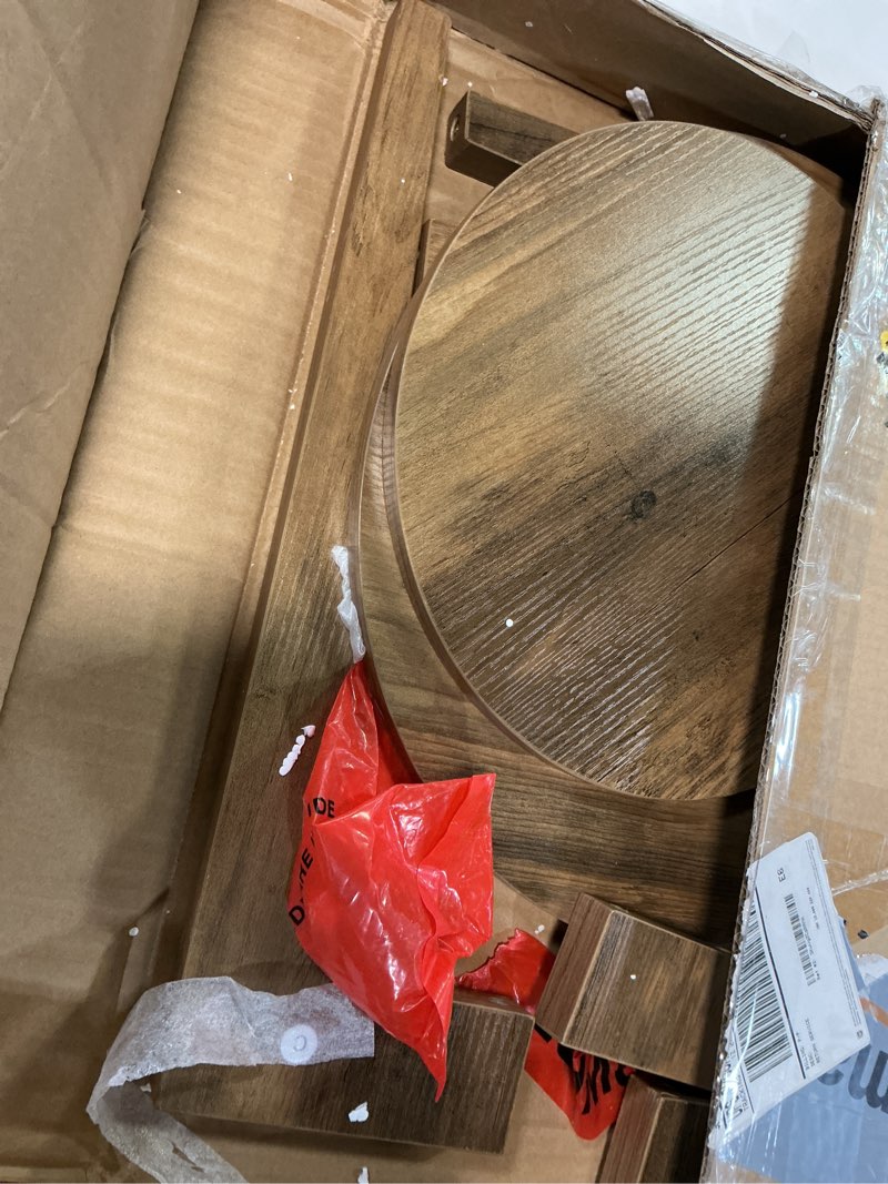 Condition photo showing As Is for VASAGLE MAEZO Collection - Side Table, 2-Tier Small Round End Table, Nightstand with Tapered Legs, Curved Transitions, for Small Spaces, Living Room, Bedroom, Rustic Walnut ULET283T41