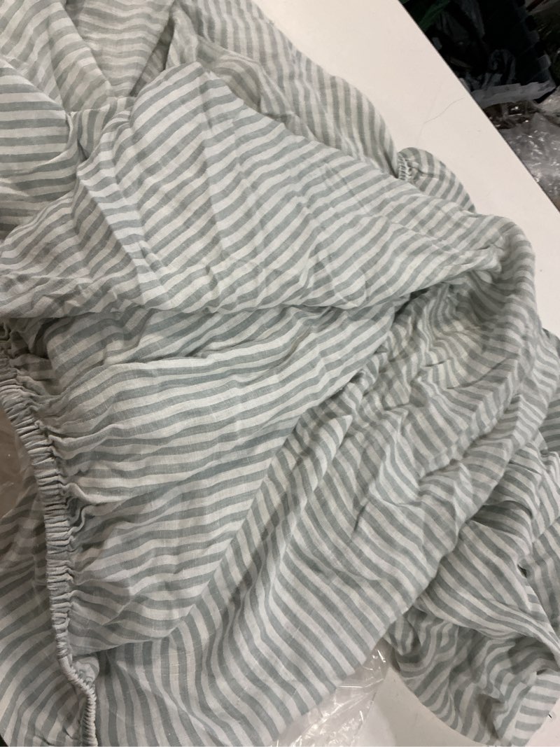 Condition photo showing As Is for (incomplete , only 1 piece) european linen sheet set, queen, mist/white stripe