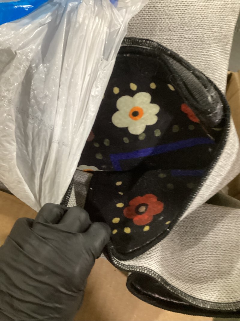 Condition photo showing Good Condition for floral nursery 6x9 area rugs washable print boho cute carpet non slip flower low pile for living room kids girls playroom bedroom kitchen office farmhouse-black black 6' x 9' (rectangular)