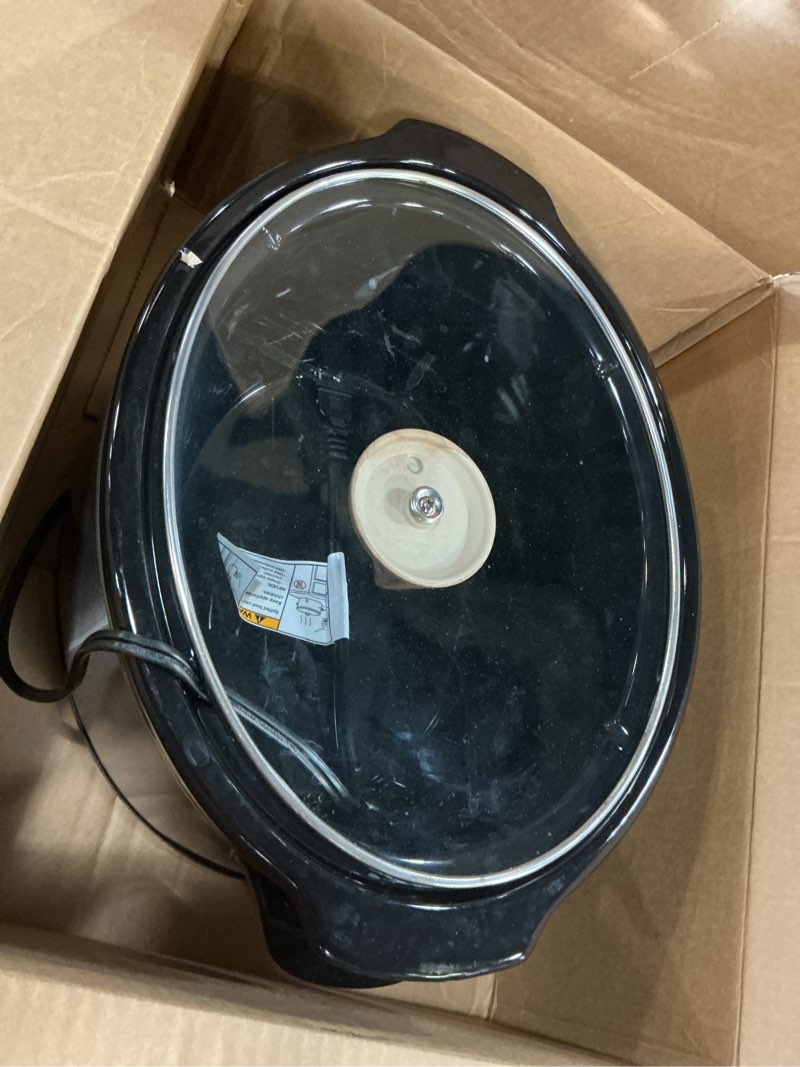 Condition photo showing As Is for Elite Gourmet MST-500D Electric Slow Cooker, Includes 0.75-Quart Dipper with Adjustable Temp, Entrees, Sauces, Stews & Dips, Dishwasher Safe Glass Lid & Crock, 5 Quart, Stainless Steel 5 Quarts