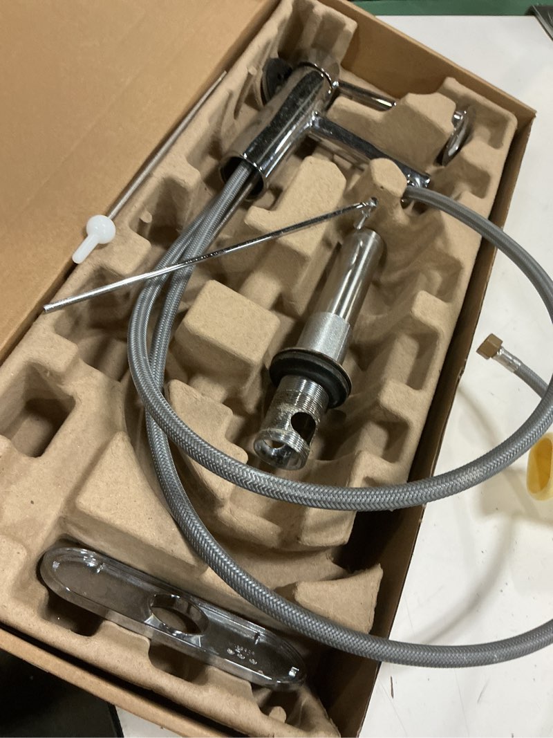 Condition photo showing As Is for moen align chrome one-handle modern bathroom faucet with drain assembly and optional deckplate, 6190