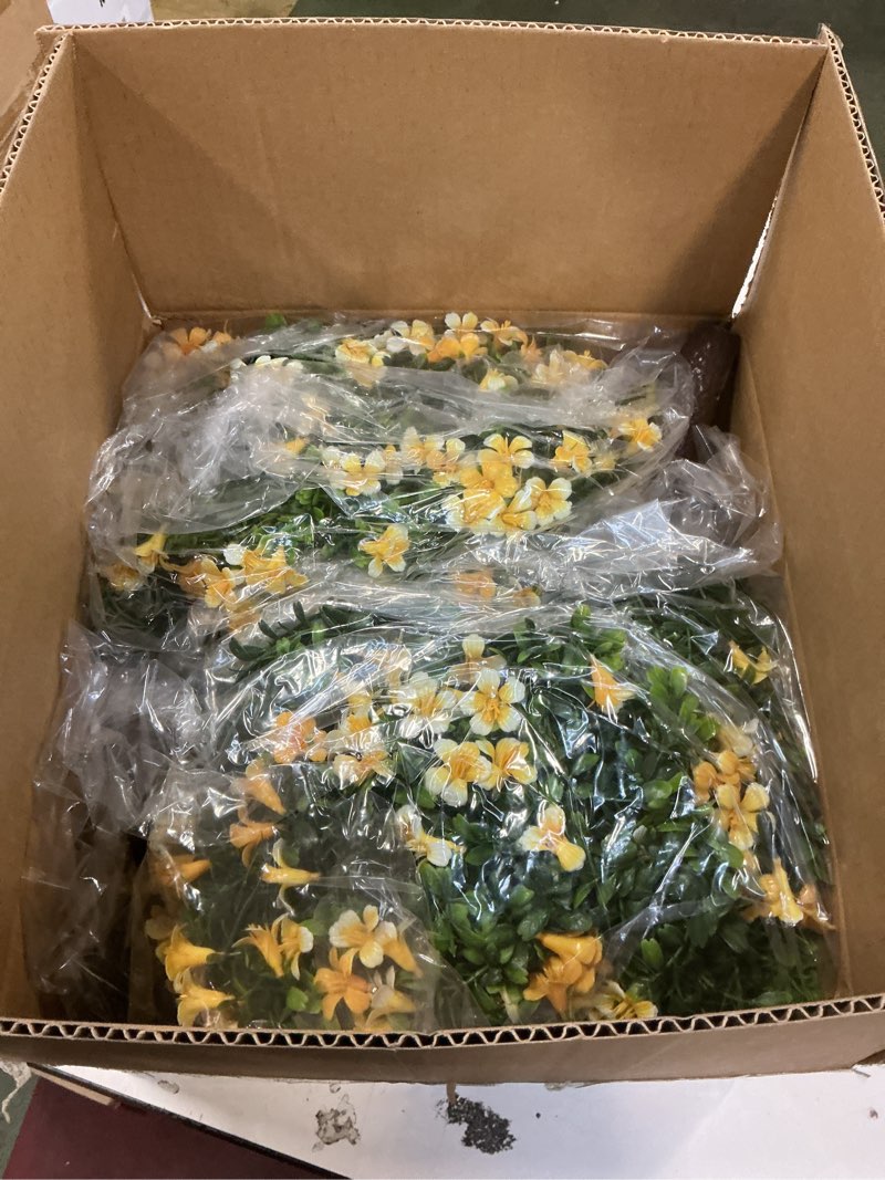 Condition photo showing New/Like New for Fall Artificial Topiary Ball Trees with Spike Set of 2, Fall Faux Boxwood Plants for Outdoor Planters, UV Resistant Artificial Outdoor Shrubs, Fake Bushes for Porch, Garden, Patio Decor B - Yellow Lilacs