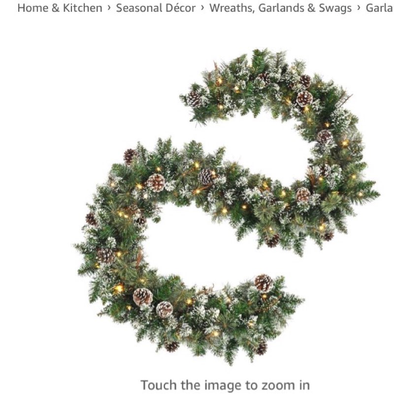 FT Prelit Christmas Garland with Pine Cones, Artificial Snowy Pine Garland for Christmas 50 LED Battery Operated Warm Lights and Timer Xmas Garlands Decor Indoor Outdoor