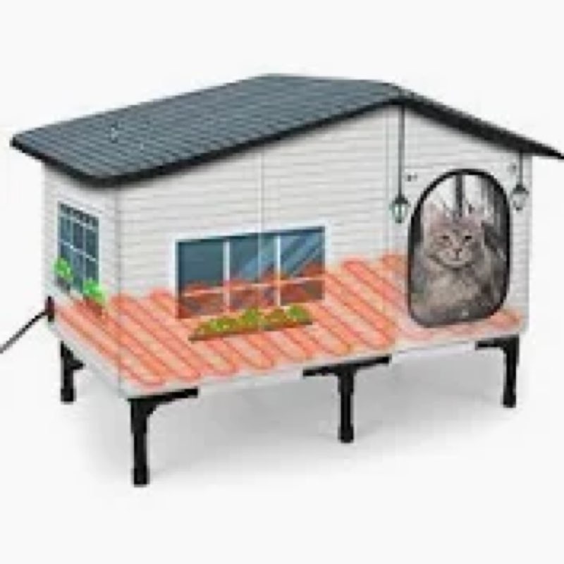 Heated Cat House in Winter Waterproof, Elevated Heated Outdoor Cat House Insulated Outside Feral Cat