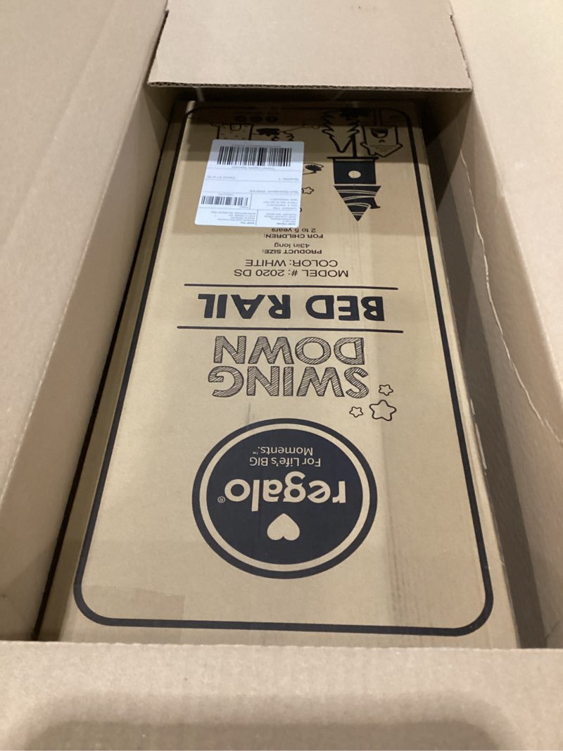 Condition photo showing New/Like New for Regalo Safety Swing Down Bed Rail Guard for Toddlers, Bed Safety Rail with Patented Gap Guard, Fits Twin, Full & Queen Mattress, White, Tested & Safe for 30 Years, American Designed, Family Owned 43 Inch