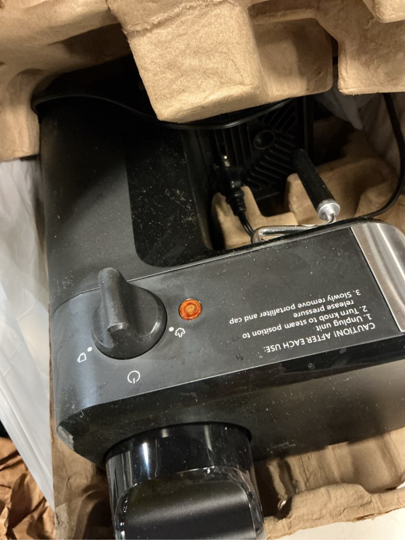 Condition photo showing As Is for de'longhi stilosa manual espresso machine, compact coffee maker, 15 bar pump pressure, manual milk frother steam wand for authentic single & double espresso, lattes & cappuccinos, tamper included stliosa espresso machine