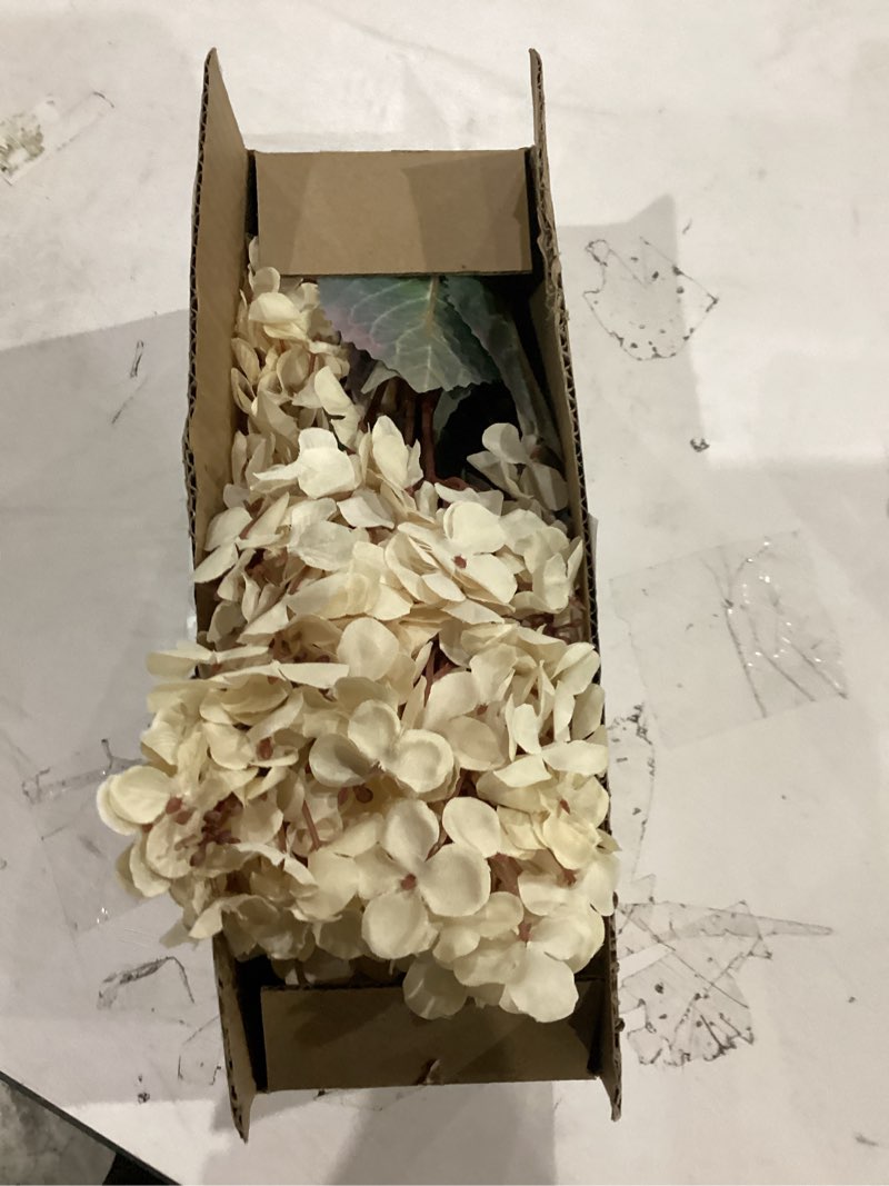 Condition photo showing Good Condition for Hydrangea Artificial Flowers,Fall Hydrangeas Artificial Flowers, Fake Fall Dried Hydrangea Decoration,Faux Silk Flower with Stems Winter Decor Without Vase?Cream White 8PCS