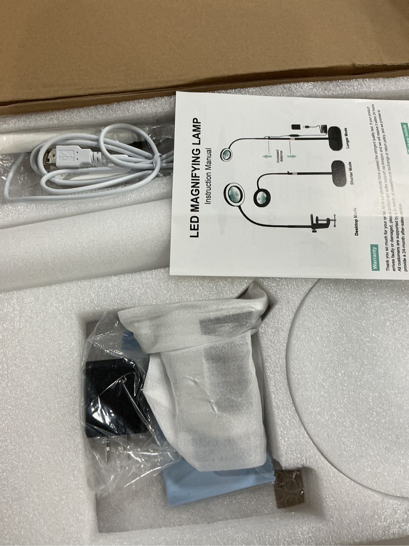 Condition photo showing Good Condition for 30X 12X Magnifying Glass with Light and Stand, 3-Color Stepless Dimmable LED Magnifying Floor Lamp, 24" Gooseneck Adjustable Swing Arm Lighted Magnifier Lamp with Clamp for Craft Esthetican White 12X & 30X