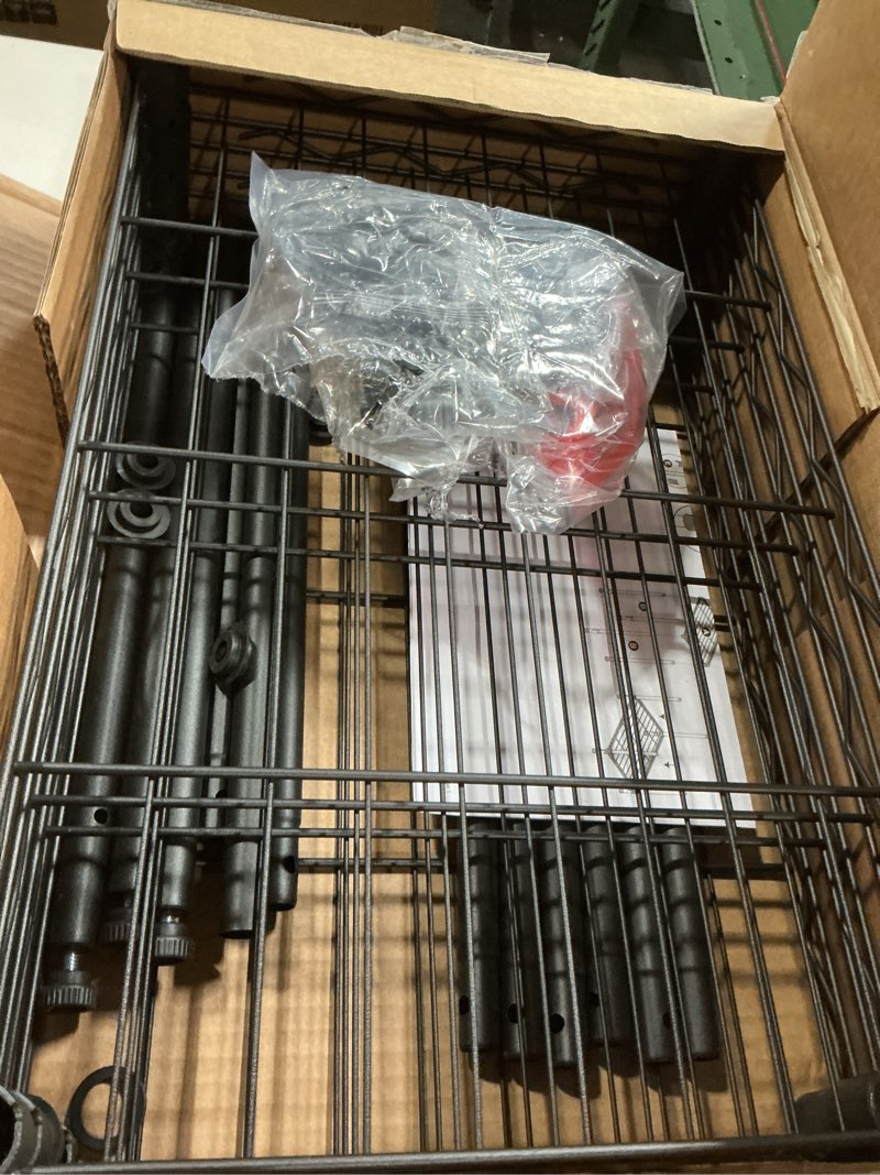 Condition photo showing Good Condition for Whitmor 4 Tier Storage Shelves, Heavy Duty Metal Shelving, 400 lbs Capacity per Shelf, 1600 lbs Total, Easy Assembly for Kitchen, Garage, Plant, 18" L x 12" W x 38" H, Black 4-tier, 18"l X 12"w X 38"h