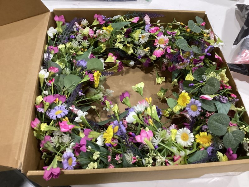 Condition photo showing Good Condition for yawwind 22 inches summer wreaths for front door green spring floral wreath summer door wreath wildflower wreaths with lavender daisy for indoors windows porch wall outside all season