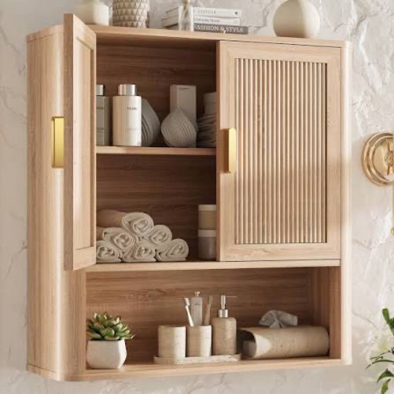 innod bathroom wall cabinet, wall-mounted medicine cabinet with adjustable wood shelf & doors, float