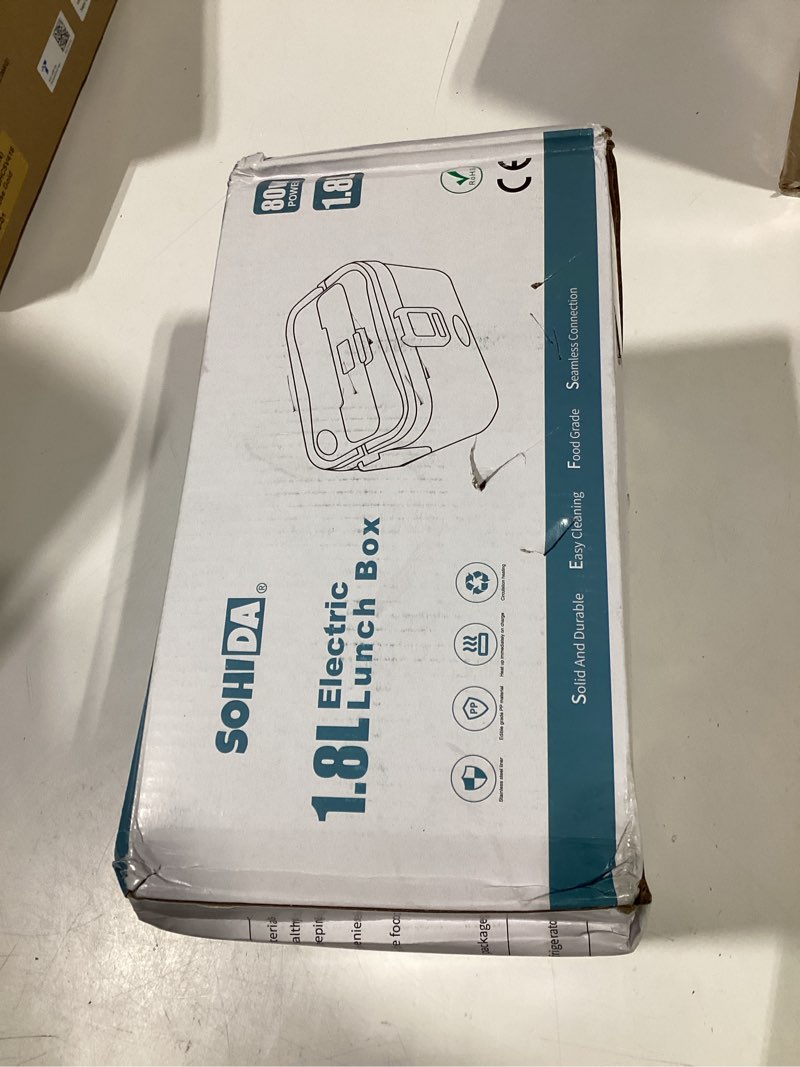 Condition photo showing As Is for sohida 1.8l+0.5l heated lunch box for men, 80w electric lunch box with long-handled utensils for adults, 12v/24v/110v lonchera eléctrica portátil, portable food warmer for car/truck/office (white) white 1.8l