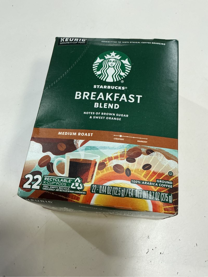 Condition photo showing New/Like New for best by /06/dec/2026)starbucks k-cup coffee pods, medium roast hot or iced coffee, breakfast blend, 22 keurig pods ? breakfast 22 count (pack of 1)