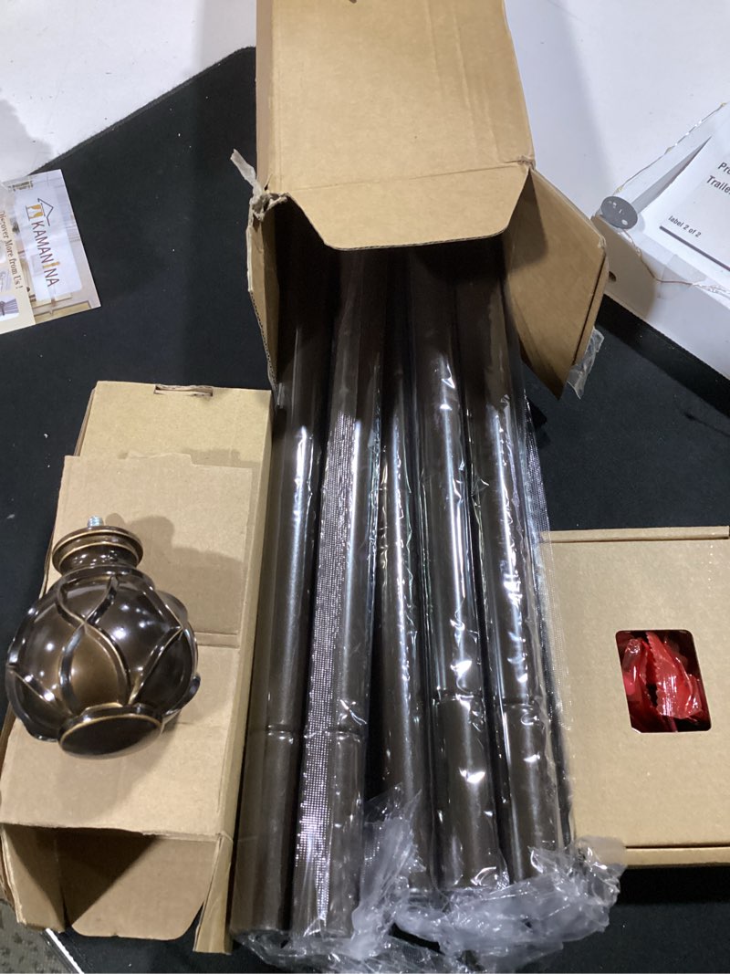 Condition photo showing New/Like New for kamanina curtain rods for windows 72 to 144 inches (6-12ft) long heavy duty curtain rod, 7/8 inch adjustable decorative drapery rods with netted texture finials, bronze, size: 32-144" antique bronze 72-144"