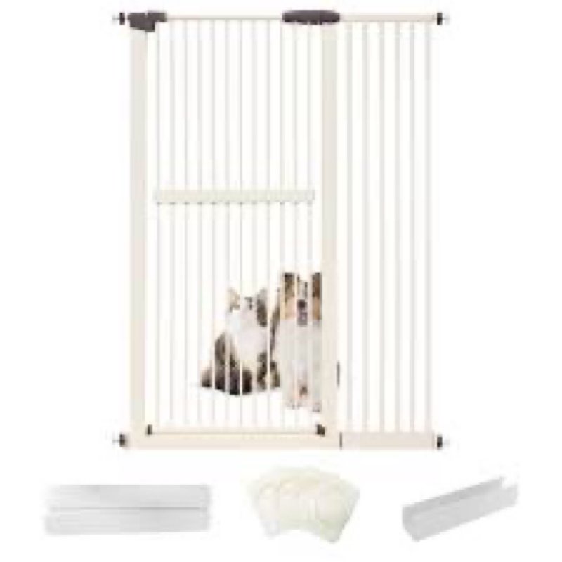 lumizone extra tall pet gate 61.02\" high pressure mounted 42.52\"-46.64\" extra wide (9 sizes) 1.37\" gap for cat dog children stairs doorway hallway no drilling auto-close (42.52\"-46.64\", white)