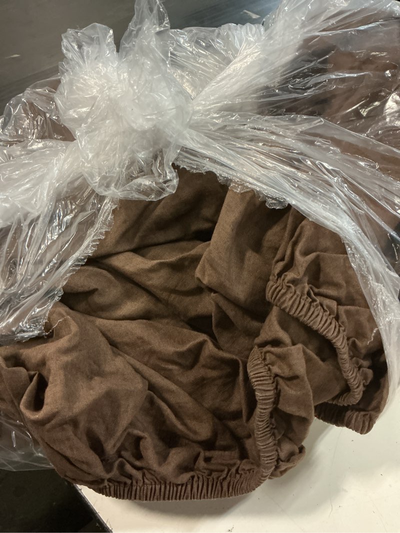 Condition photo showing As Is for european linen fitted sheet set, queen, espresso