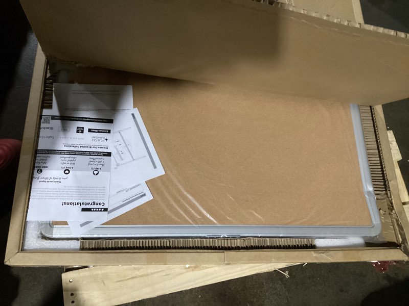 Condition photo showing As Is for Flash Furniture HERCULES Series 64.25"W x 64.75"H Reversible Mobile Cork Bulletin Board and White Board with Pen Tray 64"W x 64.8"H