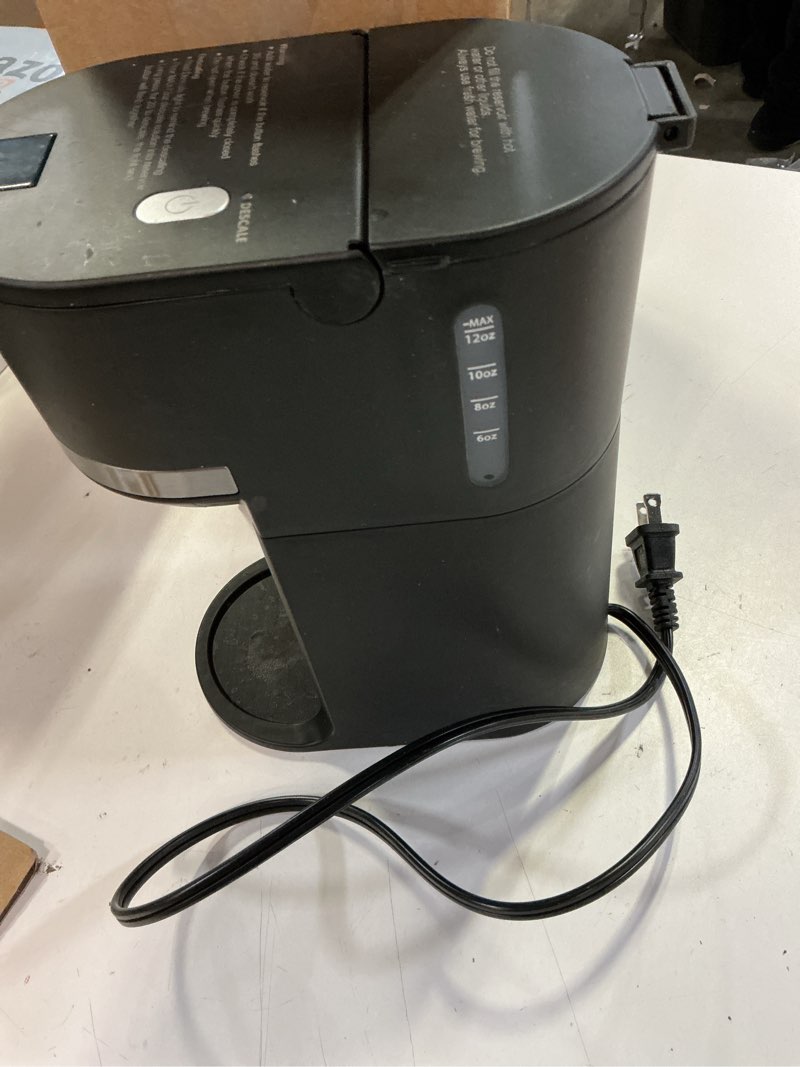 Condition photo showing As Is for mini single serve coffee maker for k cup and ground coffee, fast brew one cup coffee machine with descaling reminder and water window, 6 to 12 oz. brew sizes, black black 9.45 inches