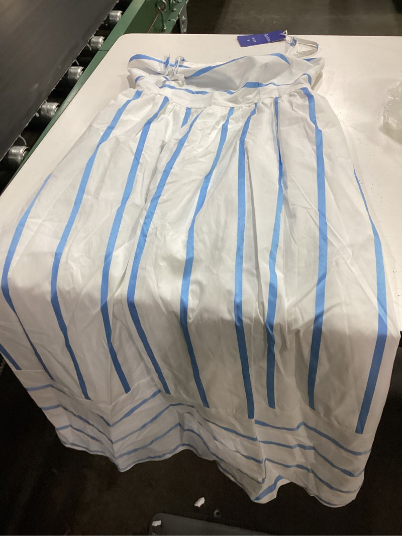 Condition photo showing New/Like New for chouyatou women's striped back smocked maxi dress sexy spaghetti strap cut out flowy swing long dress medium wide blue white