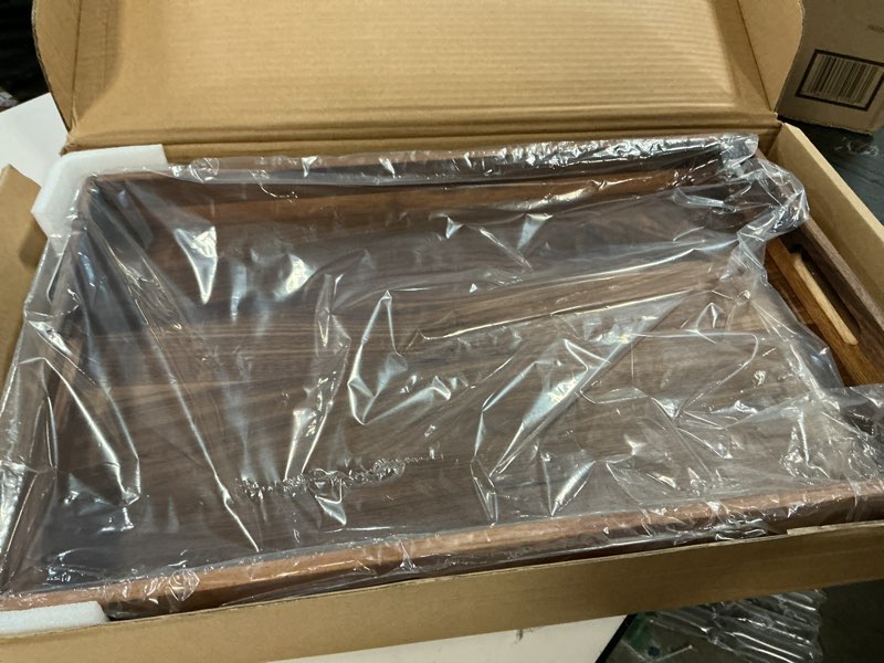 Condition photo showing Good Condition for 22 x 14 Inches Large Rectangle Black Walnut Wood Ottoman Tray with Handles, Serve Tea, Coffee, Classic Wooden Decorative Serving Tray