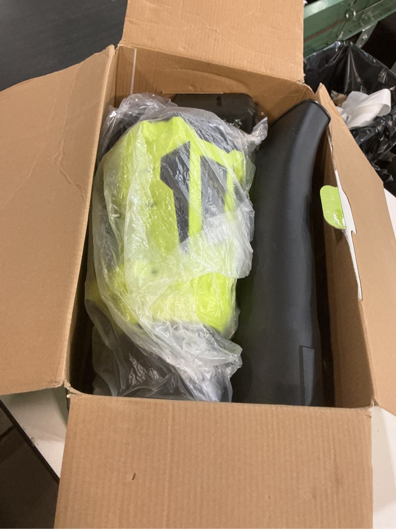 Condition photo showing As Is for leaf blower cordless, wokegi 21v 2 x 4.0ah batteries and fast charger, with 5-speeds & turbo mode electric cordless leaf blower, brushless,3 tubes for patio,lawn,yard,garage,blowing leaves, dust, snow