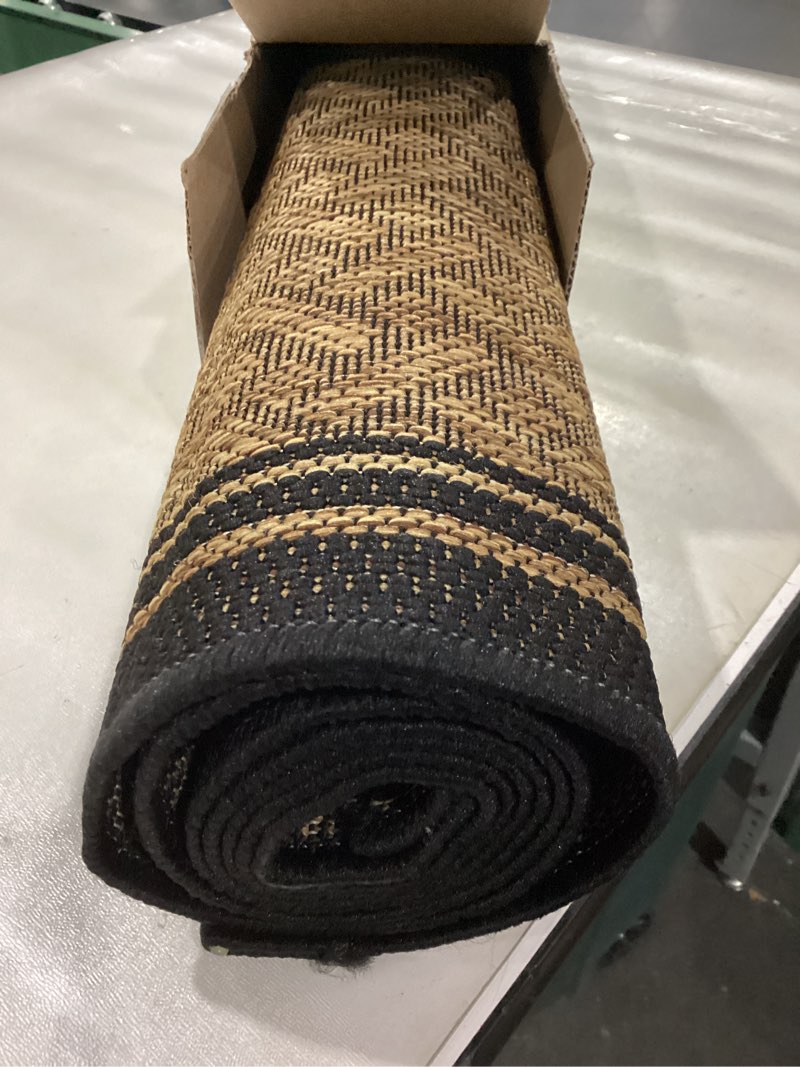 Condition photo showing New/Like New for Gertmenian Indoor Outdoor Classic Flatweave Area Rug, Stain & UV Resistant Carpet, Deck, Patio, Poolside & Mudroom, 2x6 Ft Runner, Simple Border, Black Tan, 22013 2'2" x 6' (Runner) Border Black Tan