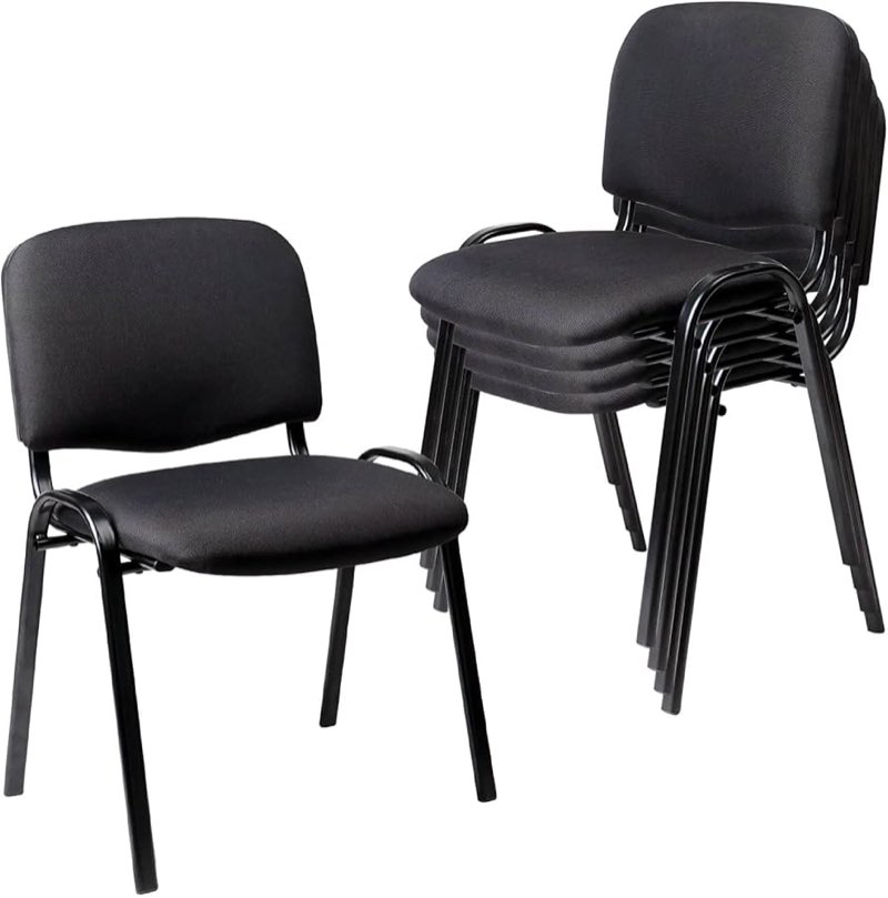 clatina set of 5 pack stackable waiting room chairs fabric black reception chair metal with thickened seat back cushion for waiting conference room guest stool (5 pack)
