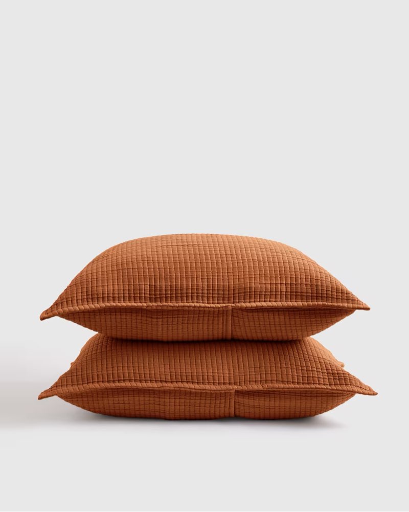 quince organic ribbed cotton shams cover color: terracotta size 20in x 26in