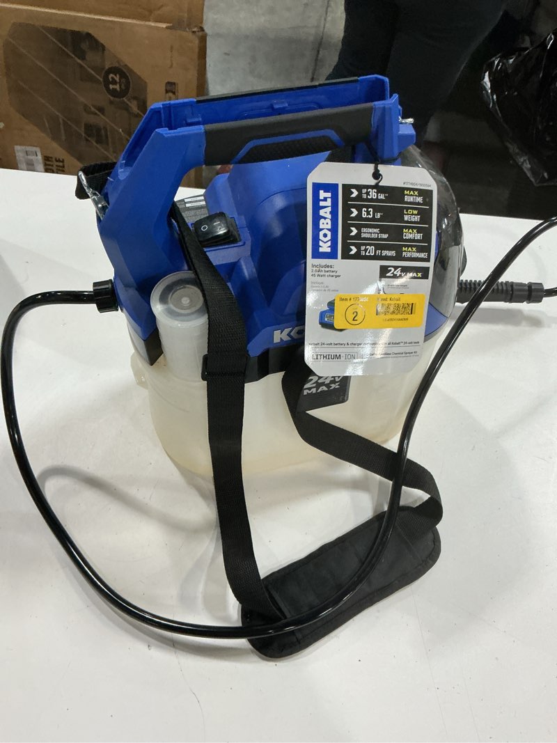 Condition photo showing As Is for kobalt 2.11-gallon 24-volt battery operated plastic handheld sprayer 2 -pack one_size | ksp 1124a-03