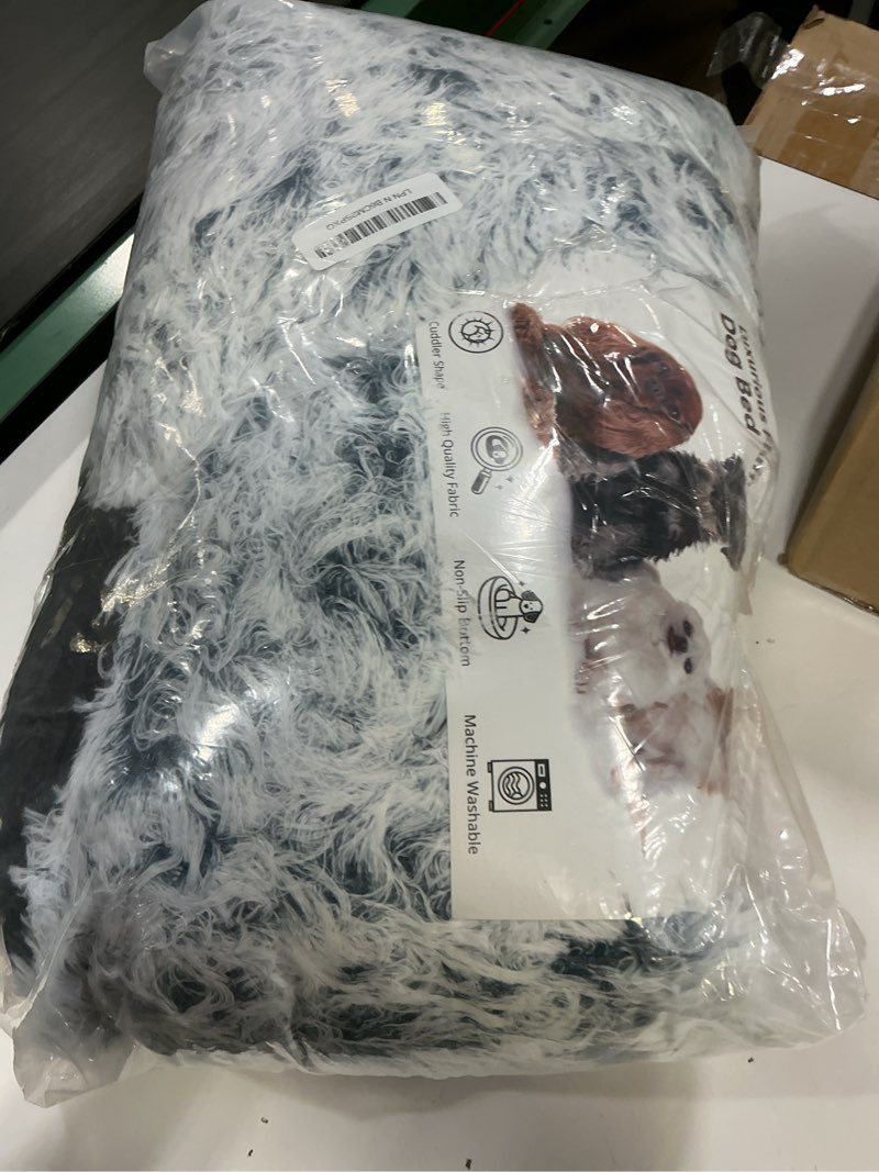 Condition photo showing Good Condition for jollyvogue calming dog bed medium size dog, anti-anxiety donut medium dog bed, 31 inches fluffy faux fur cushion bed for dogs and cats, fits up to 45 lbs pets (smoke grey) 01 - smoke grey 31.0"l x 31.0"w x 8.0"th