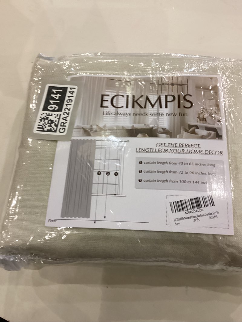 Condition photo showing New/Like New for Natural Cream Blackout Curtains for Bedroom Window Back Tab Thermal Insulated Neutral Linen Black Out Curtain Drapes 84 Inch Long Modern Farmhouse Light Blocking Living Room Darkening Curtains 7 FT Natural 52"W x 84"L (Pack of 2)