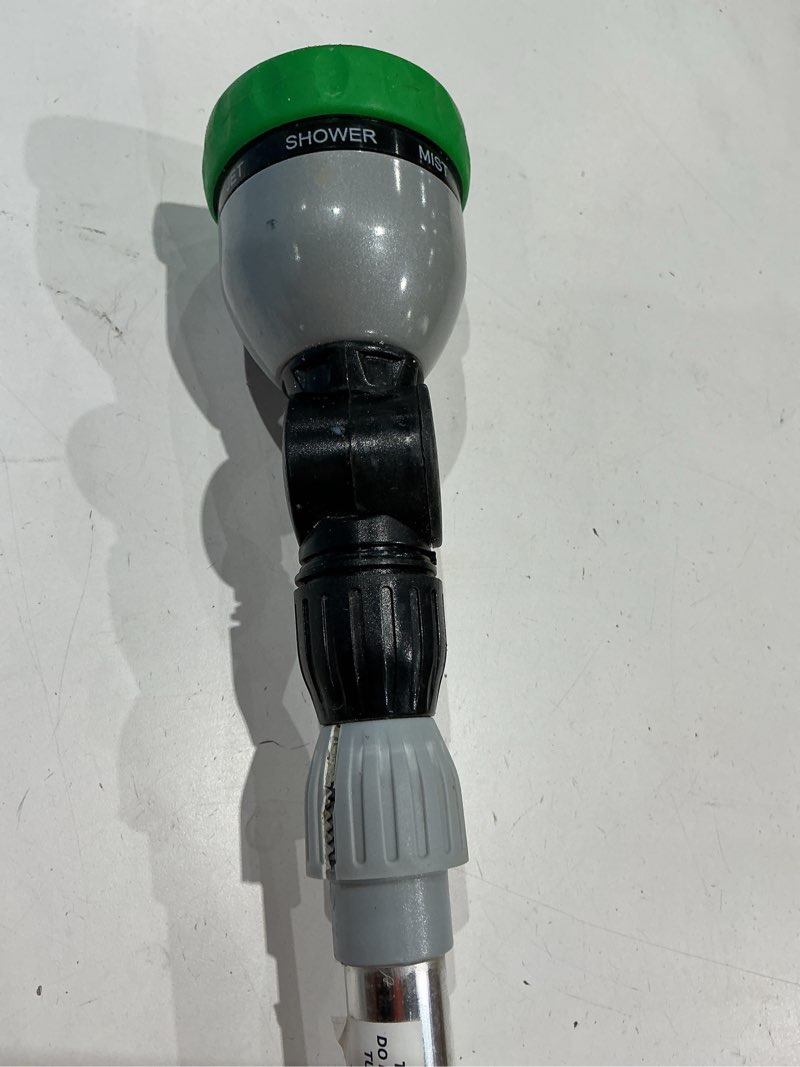 Condition photo showing As Is for restmo 36”-60” metal watering wand, long telescopic tube | 180° adjustable ratcheting head | 7 spray patterns | flow control, perfect garden hose sprayer to water hanging baskets, shrubs, green