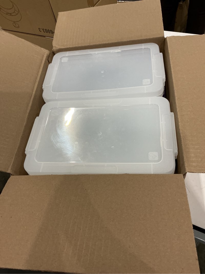 Condition photo showing Good Condition for iris usa 3 qt. plastic craft storage container bins with lids, 10 pack, small art & office supply organizer tote, sensory bins & boxes for home & university, stackable, secure latch buckles, clear 3 qt. - 10 pack stack