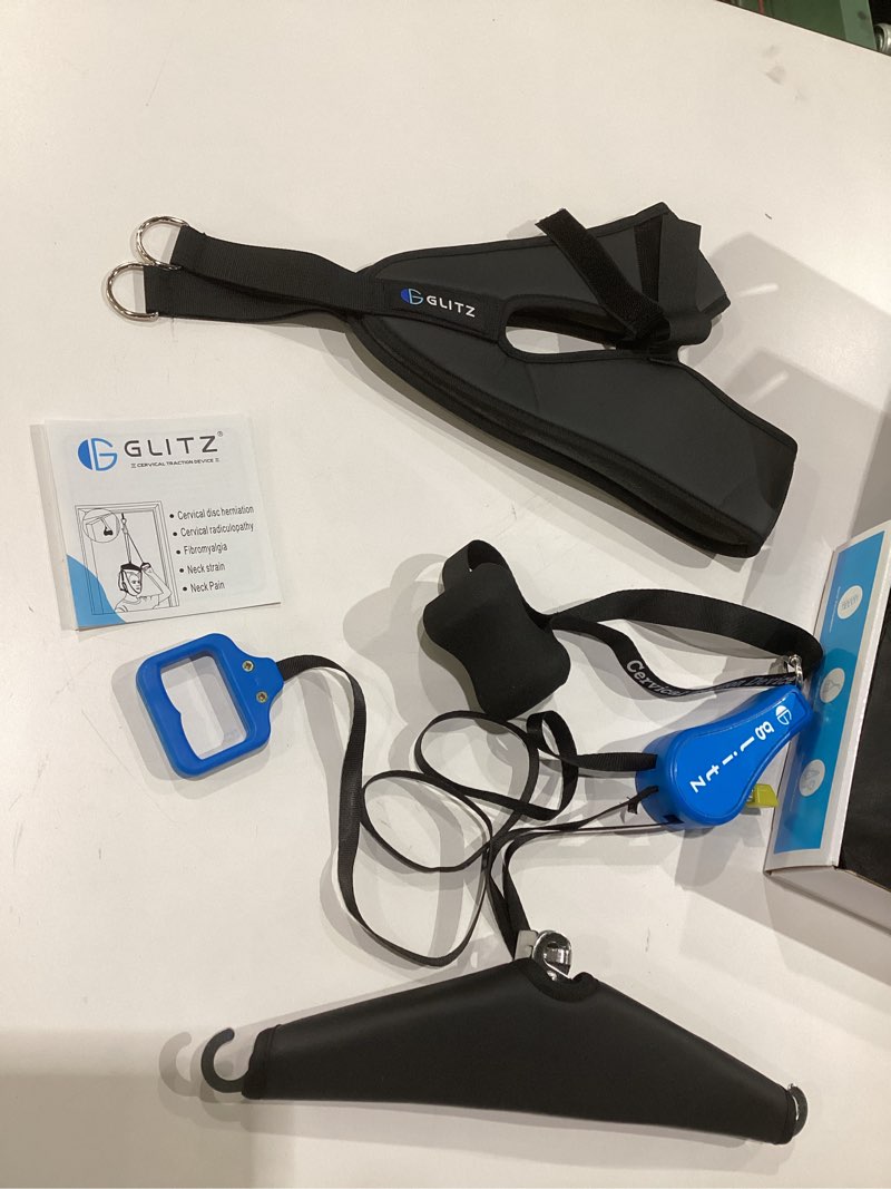 Condition photo showing As Is for Cervical Neck Traction Device for Home Use, Portable Neck Stretcher Hammock Over Door for Neck Pain Relief, Neck Sling for Spine Decompression