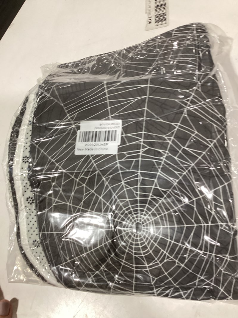 Condition photo showing New/Like New for Halloween Bathroom Rugs and Mats Sets 3 Piece Black Cobweb Bath Sets Non Slip Bath Rug Set with U Shape Rug Horror Webs Contour Toilet Rugs for Bathroom Floor Holiday Party Decor Small Size Cobwebs 18"x30"+14"x18"+15"x18"?Small?