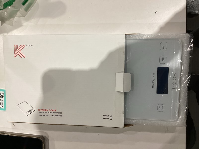 Condition photo showing As Is for KOIOS Kitchen Scale, 33lb/15kg Digital Food Scales Weight in Grams and Ounces for Cooking Baking, 1g/0.1oz Precise Graduation, Batteries and Type-C Charging, Tare Function, LCD Display, White