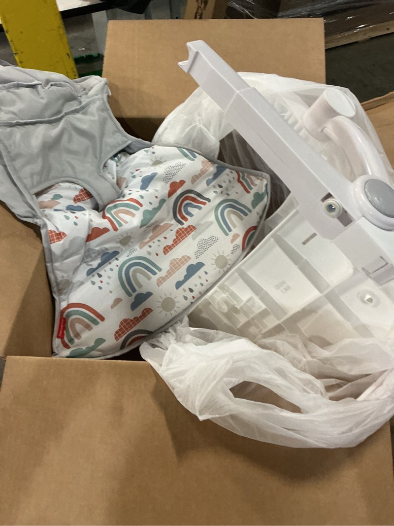 Condition photo showing As Is for Fisher-Price Portable Baby Chair Sit-Me-Up Floor Seat with Developmental Toys & Machine Washable Seat Pad, Rainbow Showers