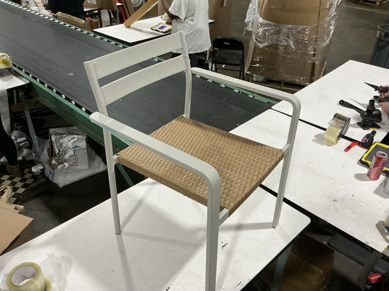 Condition photo showing Good Condition for style selections darcy wicker stackable white steel frame stationary dining chair with woven