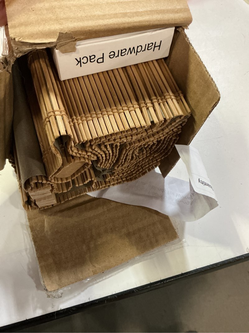 Condition photo showing Good Condition for lazblinds cordless blackout bamboo roman shades, room darkening blinds for interior windows, thermal insulated roll up bamboo blinds for home & patio, 32" w x 64" h, papara carbon blackout - papara carbon 32" w x 64" h