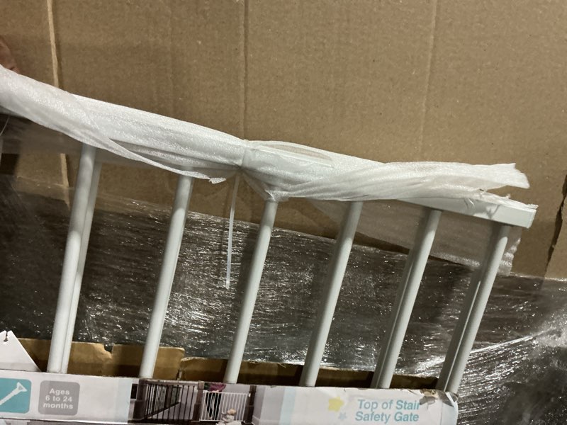 Condition photo showing Good Condition for missing parts regalo top of stair baby gate in white