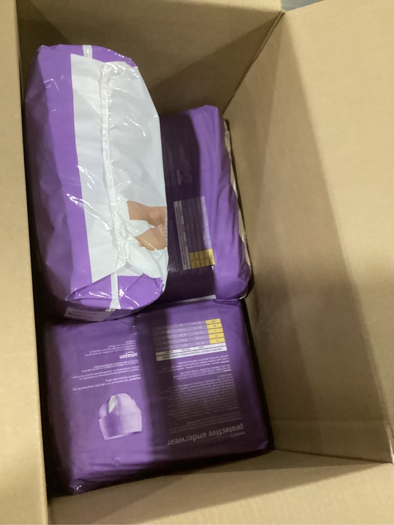 Condition photo showing New/Like New for amazon basics incontinence underwear for women, maximum absorbency, fresh protection, postpartum, disposable, odor protection, comfortable fit, large, lavender, 54 count (3 packs of 18) large 54.0
