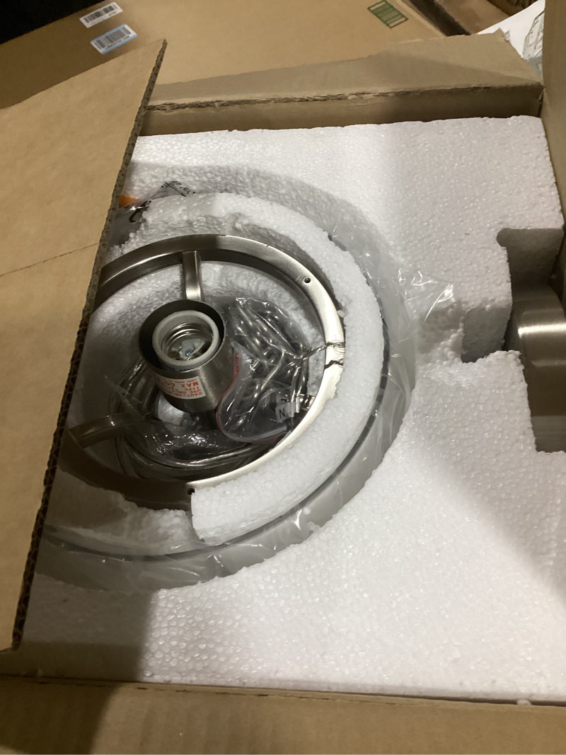 Condition photo showing Good Condition for wuzups chandelier rustic farmhouse industrial round ceiling pendant led light fixture with clear glass shades for dining room kitchen island foyer entryway, h 13" x w 10", e26 base, brushed nickel h 13" * w 10" pendant light, brushed nickel, 10" wide, 1-light