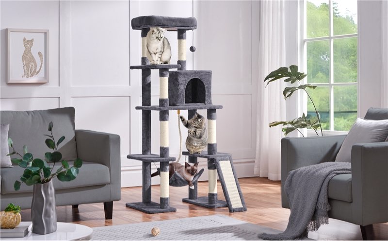 yaheetech cat tree, 63 inches multi-level indoor cat play structure with scratching posts, hammock, and dangling ball