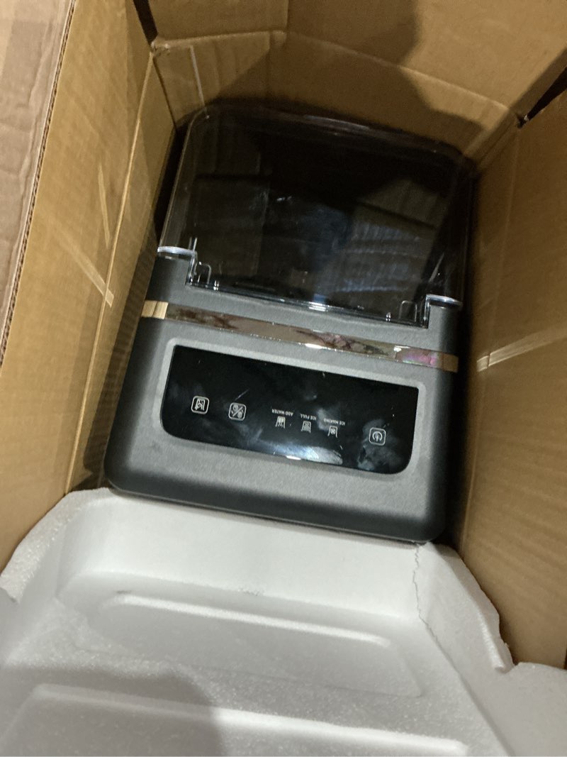Condition photo showing As Is for ice makers countertop, 26.5lbs/24h ice machine with 2 sizes bullet ice, 9 ice cubes release in 6 mins, self-cleaning portable ice maker with ice scoop and basket for home kitchen office bar rv silver 26.5lbs